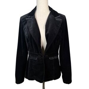 White House Black Market Black Velvet Blazer Jacket 8 Rhinestone Buttons Holiday